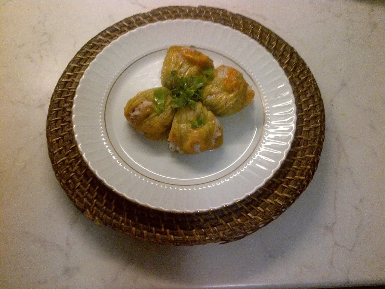 Stuffed courgette flowers